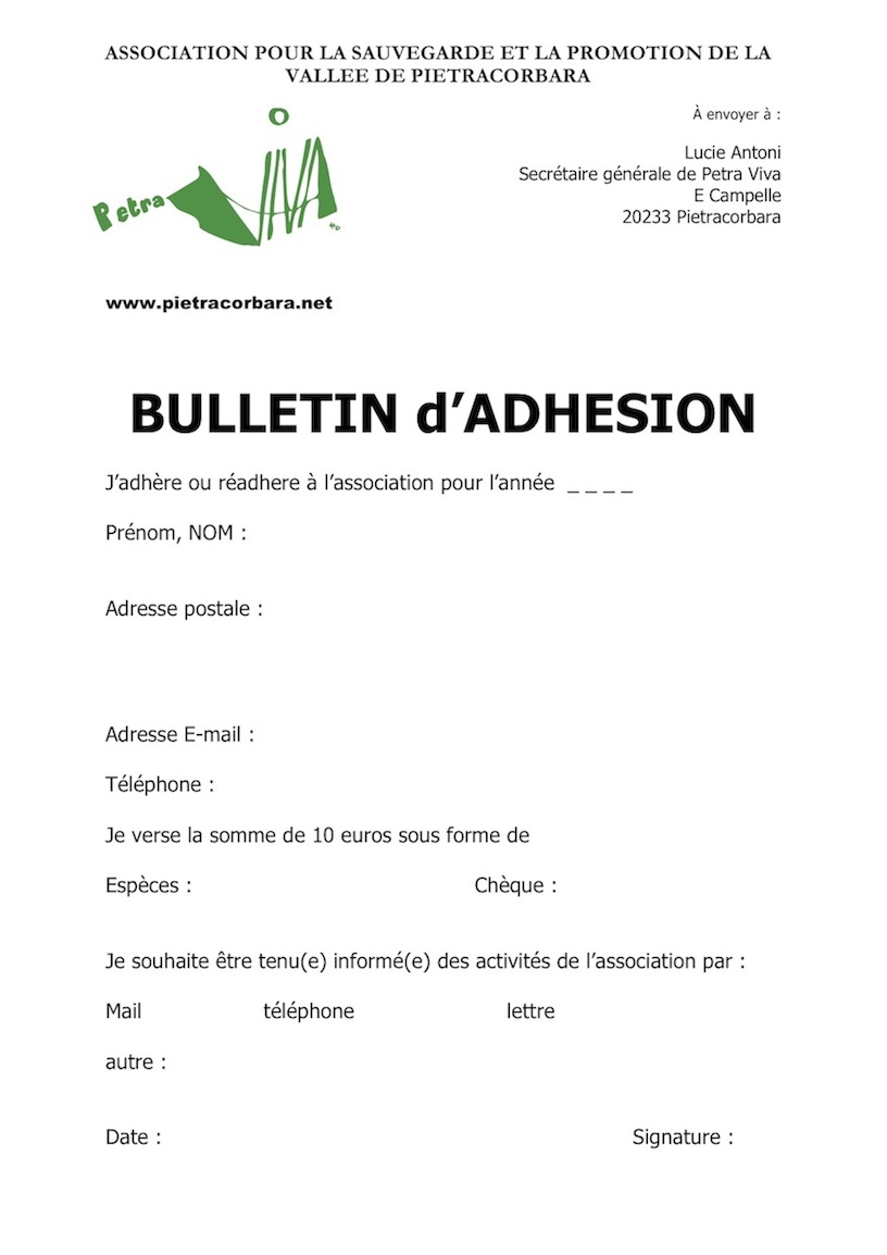 Bulletin d'adhésion Petra Viva